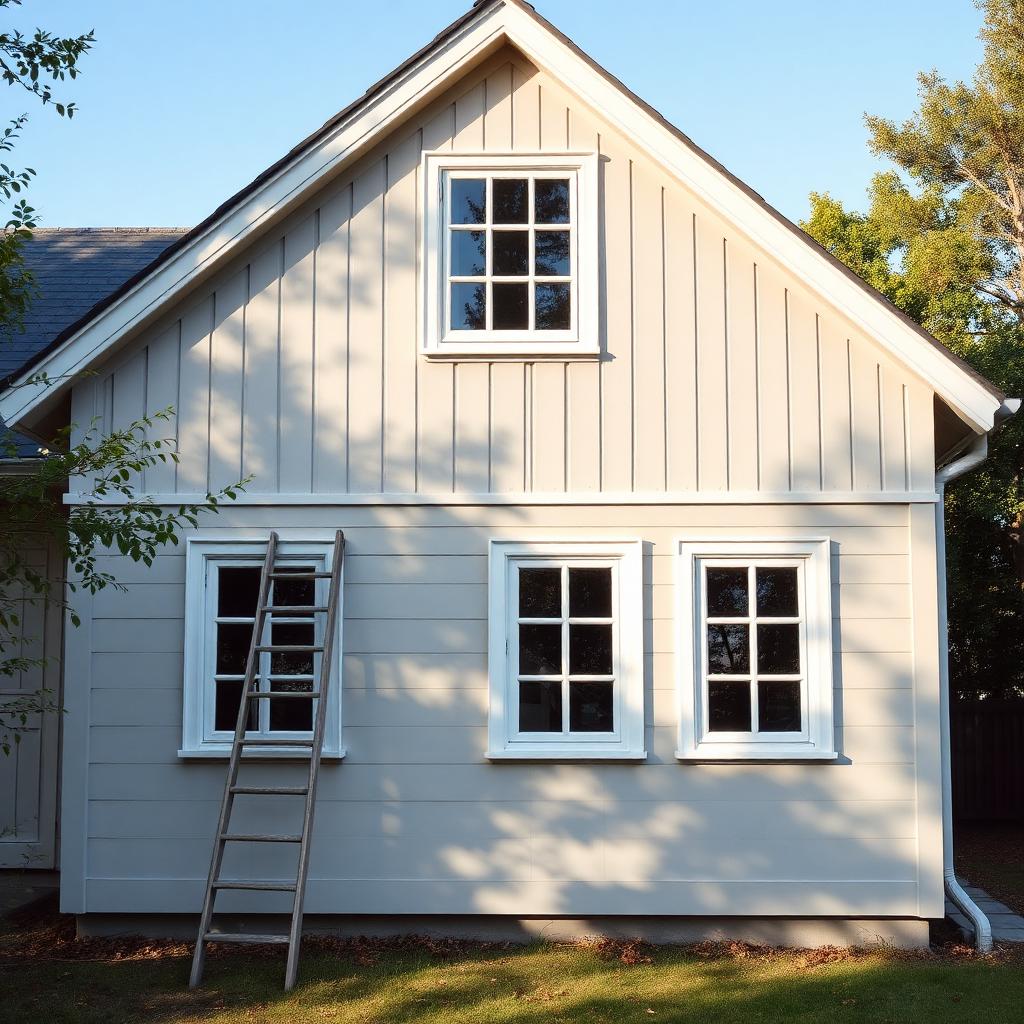 Nymålad ljus träfasad på svensk villa